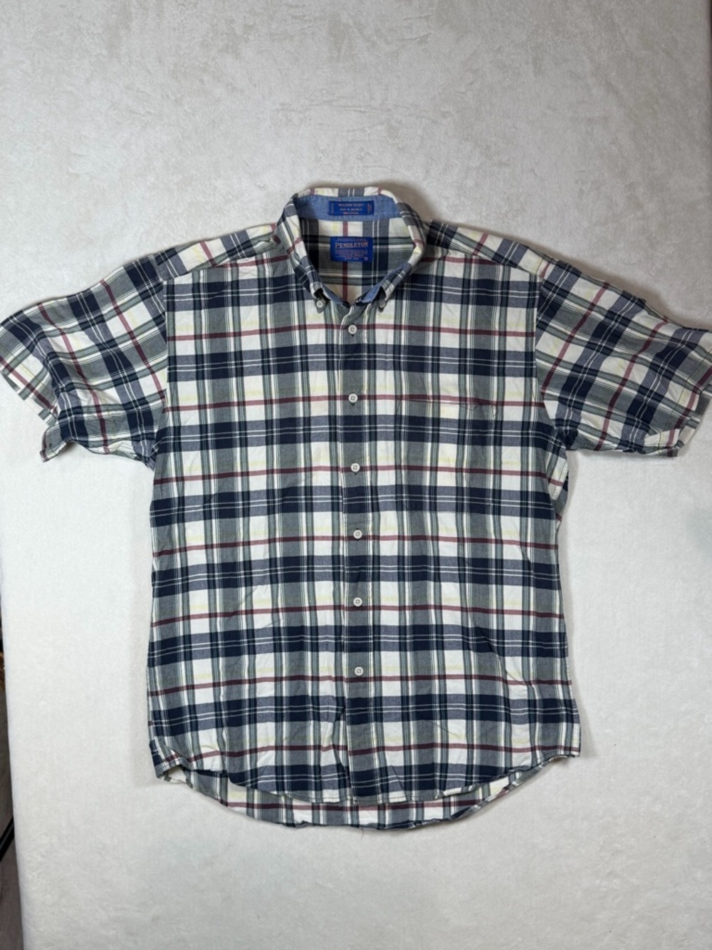 Pendleton Seaside Shirt Large 100% Cotton Short Sleeve Plaid Button-Down Shirt